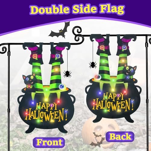 Halloween Lighted Garden Flag, Witch Feet Yard Decor, 12x18 In