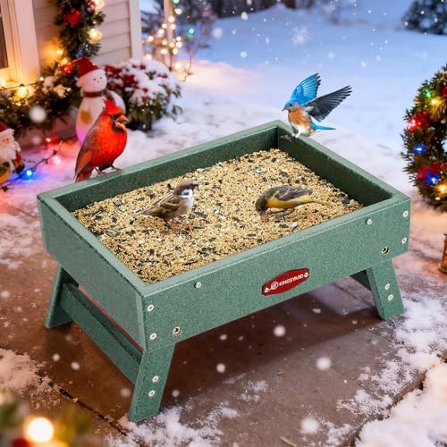 Kingsyard Ground Bird Feeder, Elevated Tray with Recycled Poly Lumber