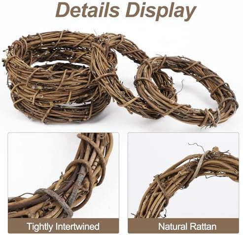 Ruisita 16 Pieces 4 Inch Grapevine Wreaths Vine Branch Wreath Christmas Rattan Wreath Garland Decoration for Christmas Holiday Craft or Wedding Supplies