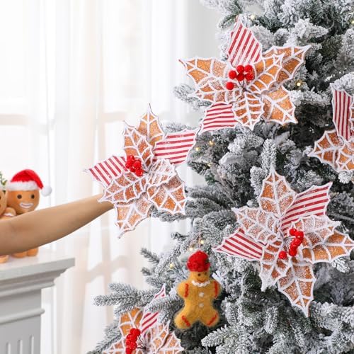 Thiccywoov 10 Pcs Large Gingerbread Poinsettia Christmas Decorations