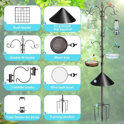 YINGYM 87 Inch Bird Feeding Station Kit with Squirrel Baffle for Outside