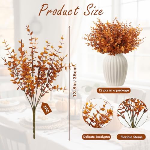 RECUTMS 12Pcs 13.8" Artificial Fall Plants Faux Outdoor Plants Fake Bushes