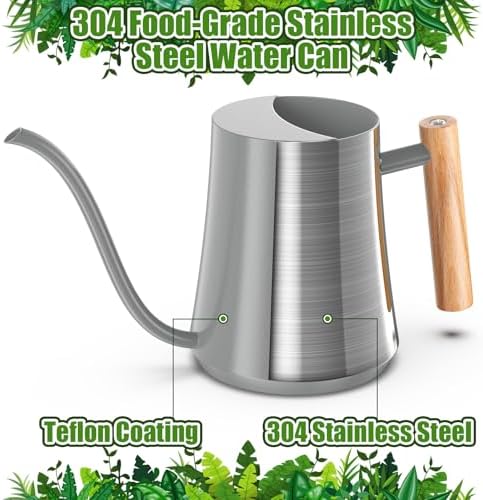 Green Moon 1L/35oz Metal Watering Can Indoor with Long Spout, Gray