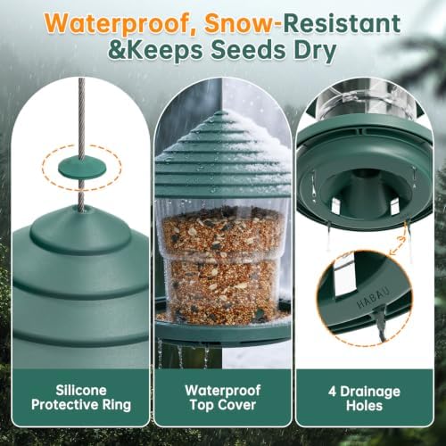 HABAU Bird Feeders for Outdoor Plastic Hanging Bird Seed Feeding