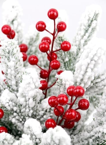 20 Pack Artificial Red Berry Stems, Christmas Red Berries Artificial Fruit Berry Holly Christmas Berry Branch Home Holiday Wedding Party DIY Christmas Tree Crafts Decor
