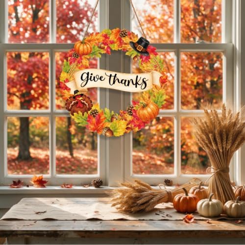 Thanksgiving Decorations Wreath Sign Pumpkin Turkey Wooden Front Door Decor