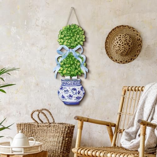 RattanView Chinoiserie Bonsai Door Hanger, Wooden Welcome Sign