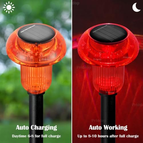 Priddop Solar Garden Lights Outdoor Waterproof 8 Pack Red LED Mushroom