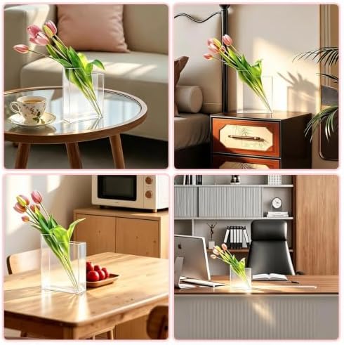 Transparent Wordless Acrylic Trapezoid Vase for Flowers, Trapezoid-Shaped Flower Vase Desk Decor, Books Lovers Gifts, Flowers Room Decor Aesthetic for Women & Teacher Gift