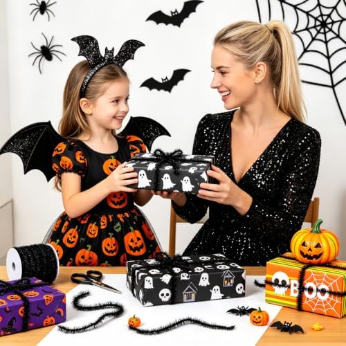 MARFOREVER 40 Yards Black Tinsel Ribbons Halloween Mini Twist Garlands
