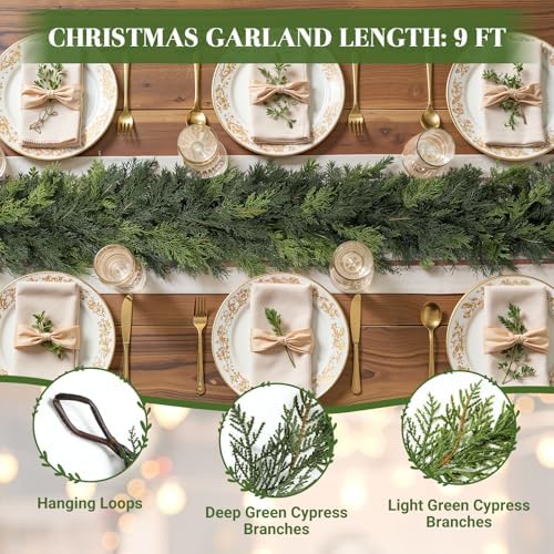 SHareconn 9FT Artificial Real Touch Christmas Cedar Garland Decoration