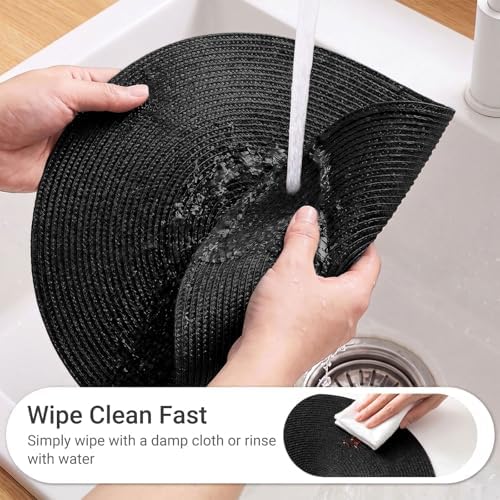 FunWheat Round Braided Placemats Set of 4 Table Mats for Dining Tables Woven Washable Non-Slip Place mats 15inch (Black, 4pcs)