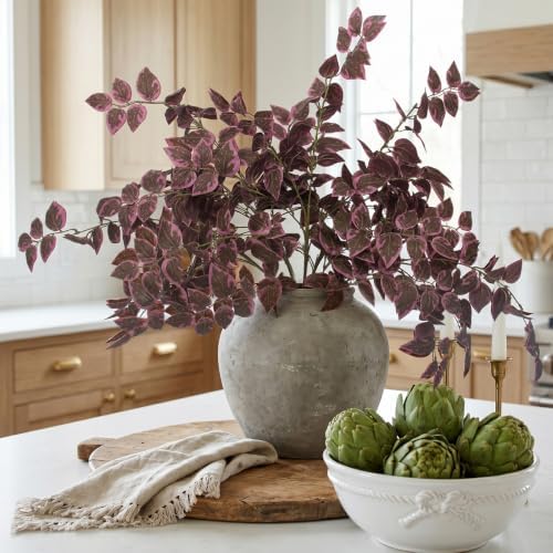 Daynight 6 Pcs Fall Artificial Eucalyptus Stems, 35″ Silk Faux Foliage Branches, Autumn Greenery Stems for Thanksgiving Halloween Farmhouse Table Centerpiece DIY Decor (6, Burgundy)