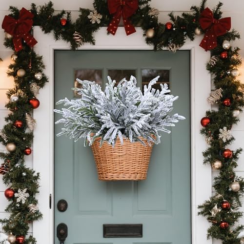 Wavwavw 12 Pcs Christmas Snowy Norfolk Pine Branches 18 Inch