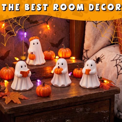 Leinuosen 4 Pcs Halloween Ghost Figurines Table Decor Ghost Drink Pumpkin