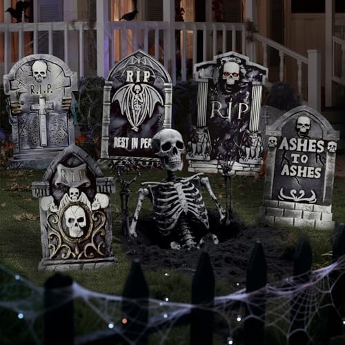 25.2inch DIY Halloween Decorations Tombstones Outdoor - 5PCS Halloween Yard Signs Decorations, Halloween Graveyard Tombstones for Graves Gravestones