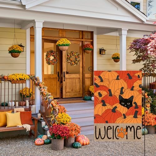 AVOIN colorlife Black Cat Pumpkins Fall Garden Flag 12x18 Inch Outside