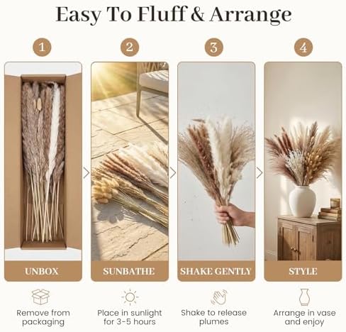 JOHOUSE 450PCS Natural Dried Pampas Grass Decor