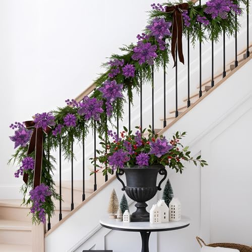 N&T NIETING Christmas Poinsettia Artificial Flowers Berries Picks, Purple