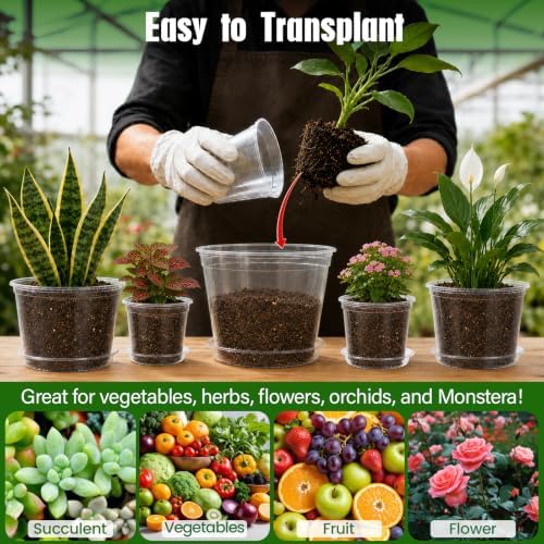 MIXC 12/10/8/6/5 Inch 20 Pack Clear Nursery Pots with Drainage & Sacuer