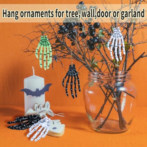24 Pcs 2.8 Inch Small Skeleton Hand Bone Halloween, Human Skull Hand Bulk for Craft Hanging Ornaments Haunted House Accessories