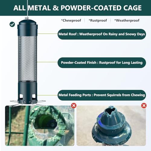 LCSEVEN Bird Feeders for Outdoors Squirrel Proof with Weight-Activated Perches, Hanging Bird Feeder for Outside, Metal Feeder for Wild Cardinal, Finch, Blue Jay, Chickadee, 3LB Seed Capacity, Green