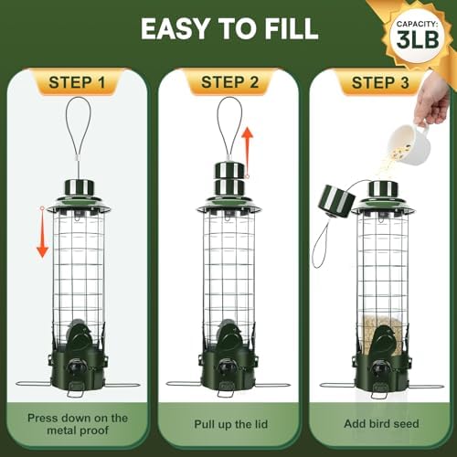 Squirrel Proof Bird Feeder, 3LB Metal Wild Bird Feeders with Weight Activated Perch, Durable Mesh Hanging Feeder for Finch, Cardinal, Chickadee & Small Birds Outdoor