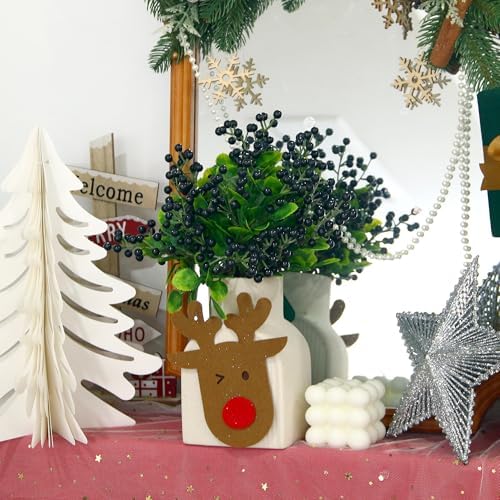 Felice Arts 6 Pack Artificial Black Berry Stems Fake Holly Berries