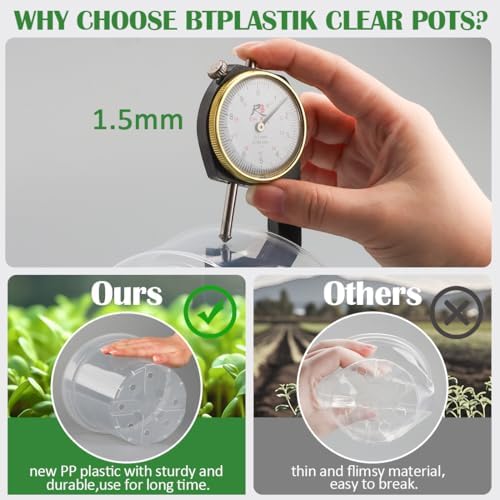 7 Pack 8 Inch Clear Nursery Pots with Saucer, Transparent Plastic Plant Pot with Drainage Holes, Sturdy Plant Starter Pots, Planter Pot for Planting Succulent Flower Herb Vegetable, Gardening Gifts