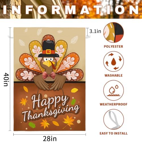 Happy Thanksgiving House Flag Turkey Thankful Fall Garden Banner Autumn Happy Harvest Garden Flags Double Sided Yard Decorations Holiday Outdoor Flag 28 x 40 Inch