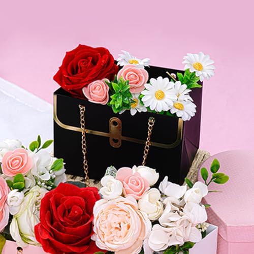 baotongle 6pcs Flower Paper Gift Box Bouquet Storage Bucket Handbag with Metal Chain Flower Boxes for Arrangements Wedding Valentine's Mother's Day Birthday Bridal Shower Black