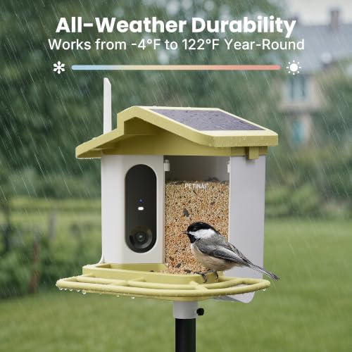 Smart Bird Feeder with 2K HD Camera -Solar Powered,AI Identify Bird Species