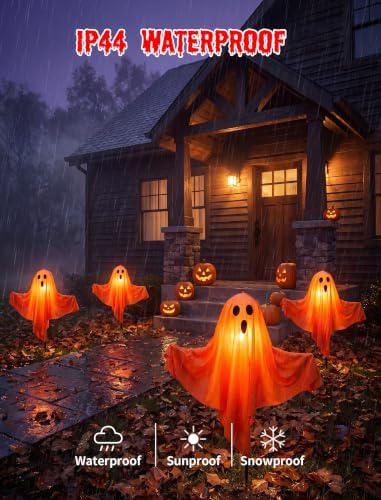 11.5FT Halloween Ghost Pathway Lights Outdoor, 4 Pack Orange Walkway lights