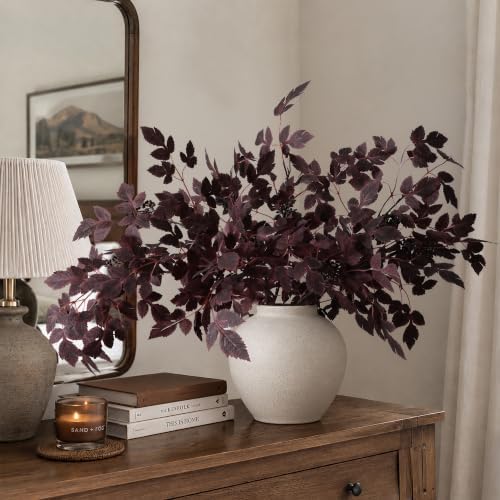 HyeFlora Artificial Cimicifuga Plant Leaf Spray Stems 4PCS Fake Greenery Branches 28.7 in Faux Leaves Real Touch Silk Plants DIY Stem for Vase Festival Home Kitchen Garden Farmhouse Decor (Burgundy)