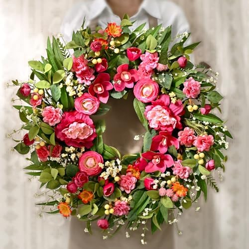 Spring Wreaths for Front Door, 26" Large Spring Summer Easter Wreaths, 2Pcs