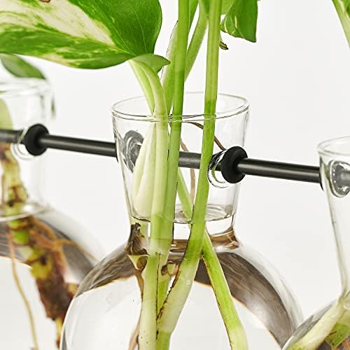 Mkono Plant Propagation Station Hanging Desktop Wooden Stand 3 Vases Holder