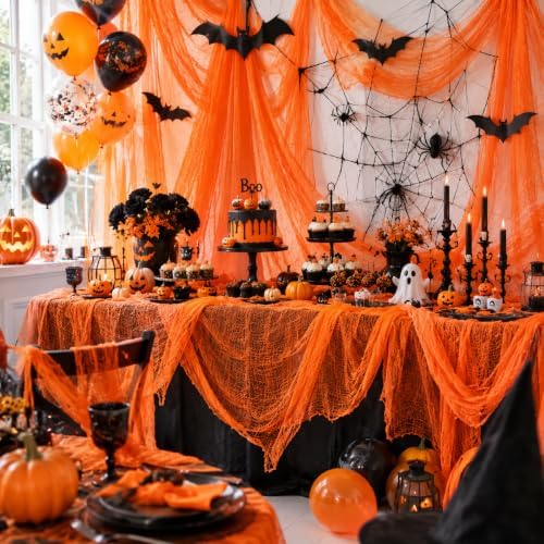 Qtisky 5 Pcs Orange Halloween/Fall Gauze Creepy Cloth Fabric Tapestry Decor