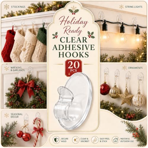 Outdoor String Lights Adhesive Hooks - 20Pcs Clips 3X Stronger Adhesion