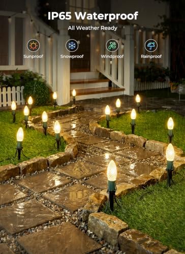 C9 Christmas Lights Outdoor, 26FT 20 LED C9 String Lights with Stakes