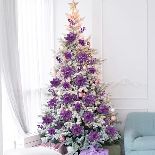 N&T NIETING Christmas Poinsettia Artificial Flowers Berries Picks, Purple