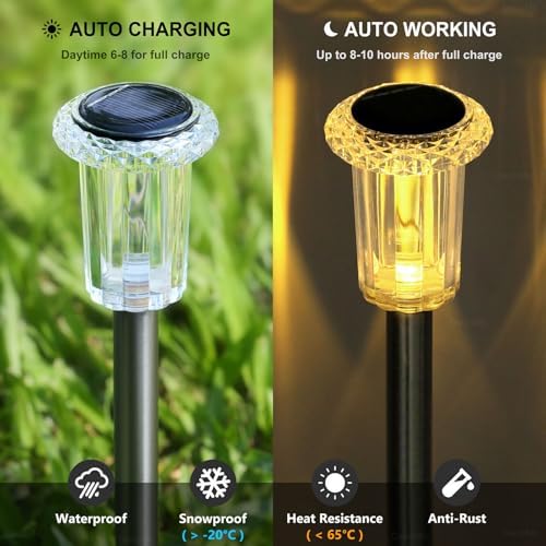 15 Pack Solar Lights Outdoor Waterproof Pathway Lights, Warm White