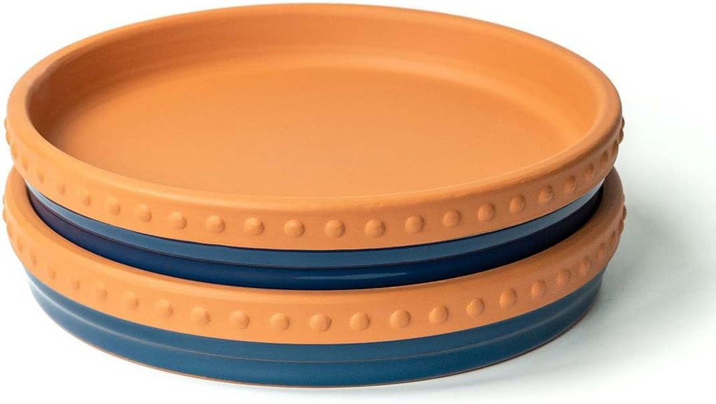 Plant Saucers, 8" Plant Trays to Catch Water, 2 Pcs, Premium Terracotta | Glazed navy blue and terracotta ceramic