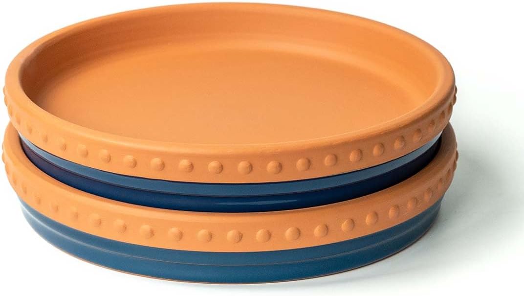 Plant Saucers, 8" Plant Trays to Catch Water, 2 Pcs, Premium Terracotta | Glazed navy blue and terracotta ceramic