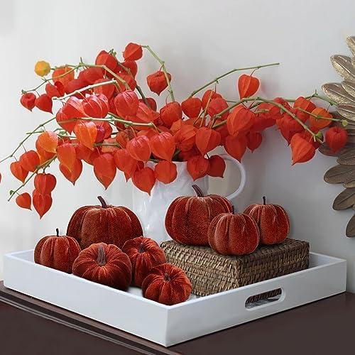 Woration 8pcs Artificial Pumpkins Decorations Velvet Fake Fabric Pumpkin