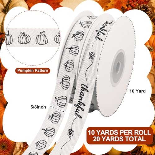 Wavwavw 20 Yards Thanksgiving Pumpkin Cotton Ribbon, 5/8 Inch, 2 Rolls