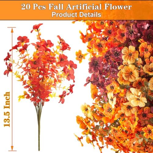 20 Bundles Fall Artificial Flowers UV Resistant Outdoor Autumn Porch Decor