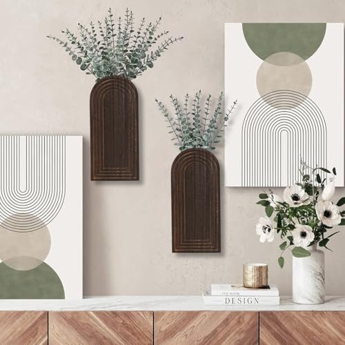 Dnnnii 2 Pack Wooden Wall Vase Set - Dark Brown Finish Modern Farmhouse & Boho Wall Decor for Entryway, Hallway, Bathroom, Living Room, Dining Room, Narrow Spaces