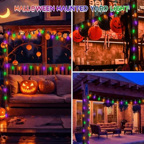 2 Pack Connectable C6 Halloween Lights Outdoor 200 LED Orange Purple Green