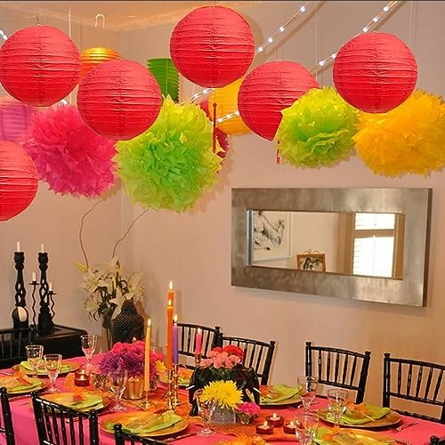 BEISHIDA 8 Inch Red Paper Lanterns 6 Packs Hanging Round Chinese Lantern