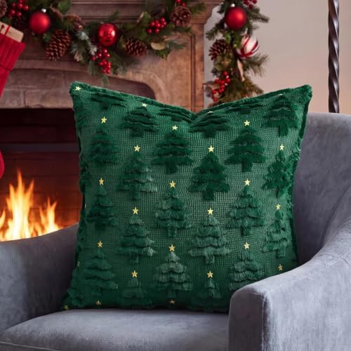 Softalker Christmas Pillow Covers 20x20 Set of 2, Green Xmas Tree Decor